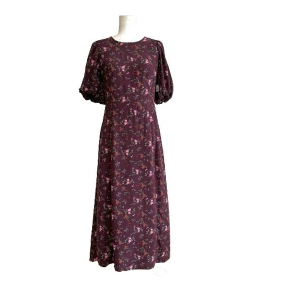 Old Navy Maxi Dress Purple Plum Floral Short Puff Sleeve Shift Dress Medium NEW - Picture 12 of 12